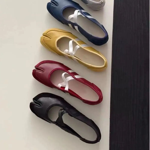 Women French Split Toe Mary Jane Shoes New Soft Leather Sole Simple Casual Ballet Flat