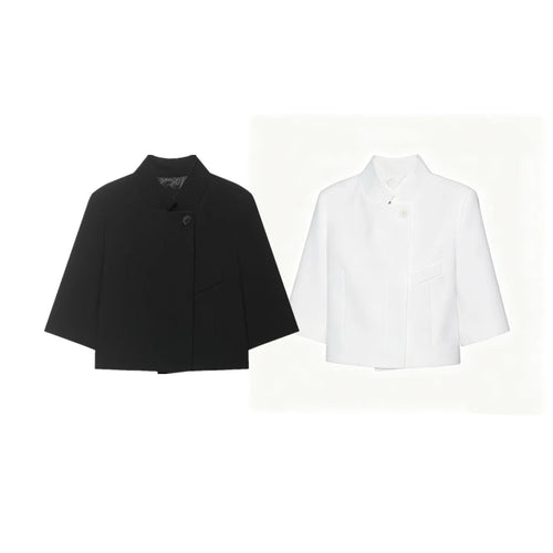 Women's Spring New Simple Casual Versatile Black Short-Sleeved Cropped Blazer 2432570