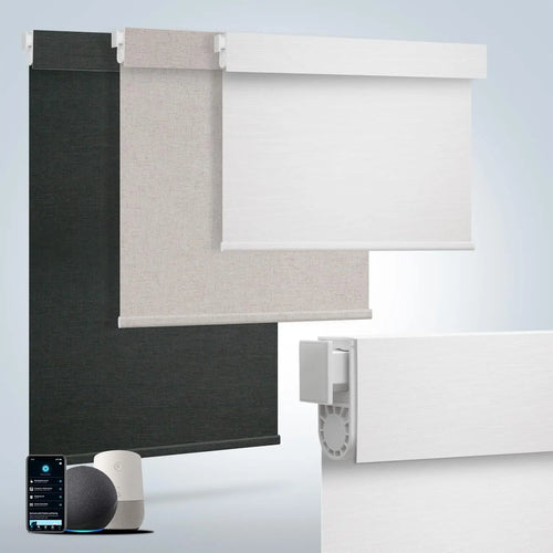 Built-In No Drilling Motorized Roller Blinds with Remote 100% Blackout Electric Roller