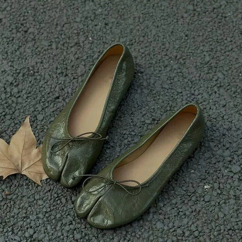 Y 35-40 New Women's Genuine Leather Retro Split-Toe Ballet Flats - Fashionable Simple