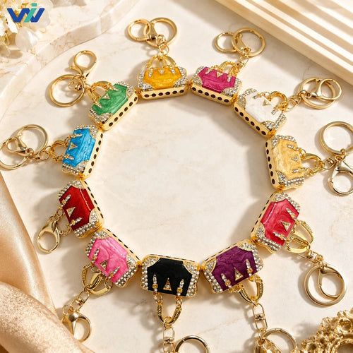 Alloy Rhinestones Color Enamel Cloud Pattern Bag Decor Keychains Charms Wallet Backpack