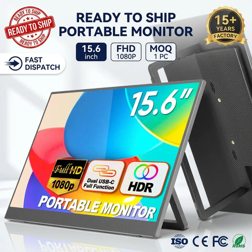 15.6 Inch Portable Monitor 1080P FHD IPS LED Eye Care Screen Stand 180 Adjustable Dual