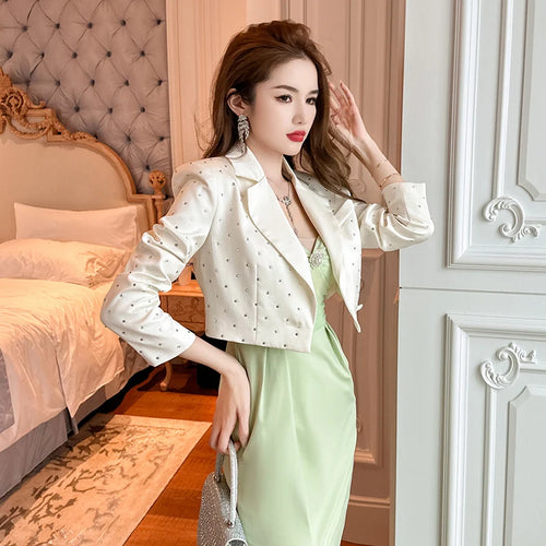 50033 Blazer Femme De Mujer Diamond Lapels Suit Top Jacket and Coats Solid Crop Top