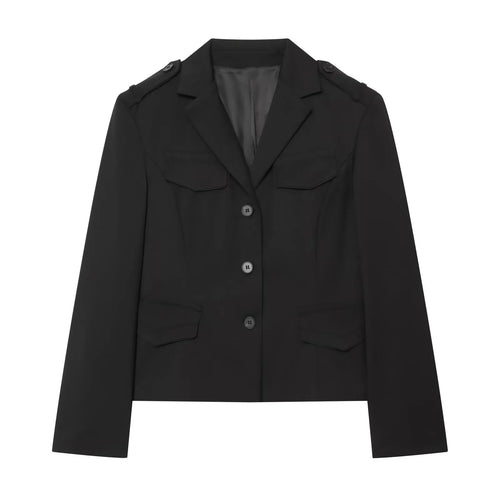 Women's Autumn : V-Neck, Collared, Cropped, Loose-Fit Blazer/Jacket (Style 1255715)