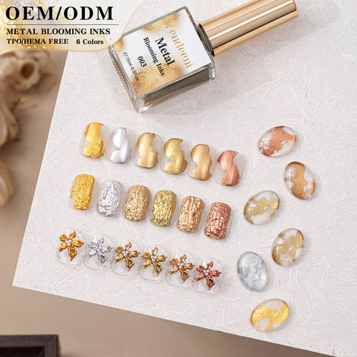 Vendeeni 6color Metallic Marble Ink Nail Art Blooming Liquid TPO Hema Free Metal Blooming