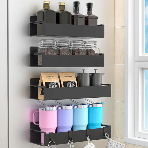Magnetic Spice Rack Wall Mount Fridge Storage Organizer No Drill Kitchen Condiment Bottle