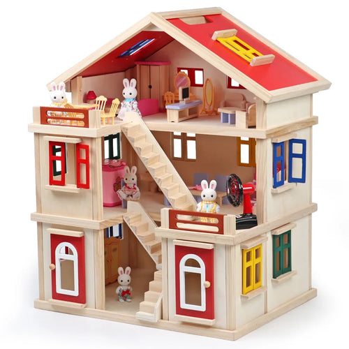 Children's Educational Wooden DIY Doll House Kids Girl's Gift Simulation Wooden Villa