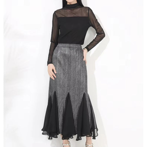 Bettergirl Summer New Pleated Fishtail Sand Skirt Mesh Ankle Drape Pleated Skirt High