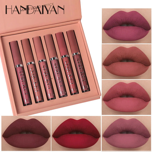 Matte Lip Gloss Set 6 Colors Waterproof Long Lasting Non-stick Cup Lip Tint Liquid