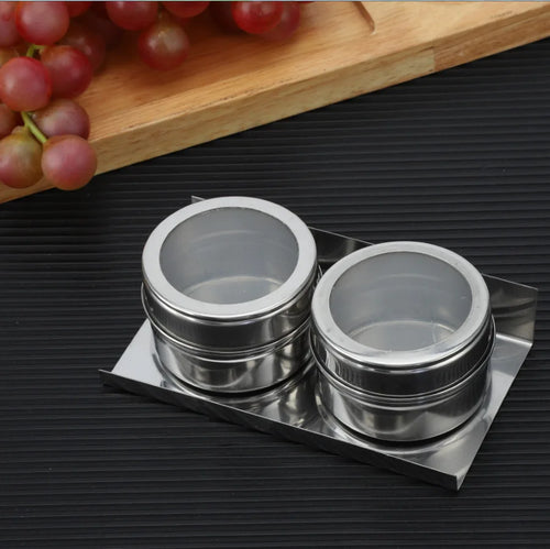 Magnetic Stainless Steel Spice Tins for Fridge, 200 mL, 2-Pack