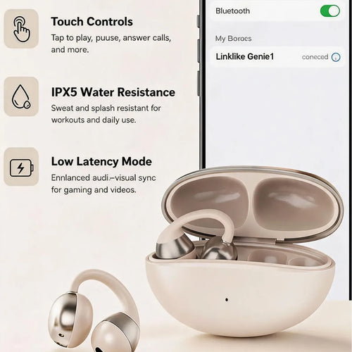 OpenEarRing Open-Ear Earbuds Hi-Res Audio Life Waterproof Long Playtime for 5.4