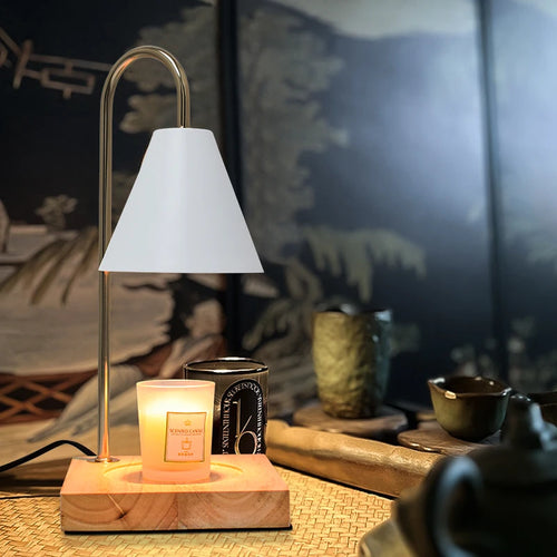 Luxury Dimmable Wood Base Electric Candle Warmer Lamp for Bedroom Study Home Decor