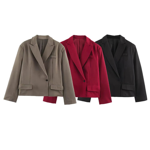 Women's Fall New Minimalist Casual Long-Sleeve Lapel Loose-Fit Cropped Blazer 5063718