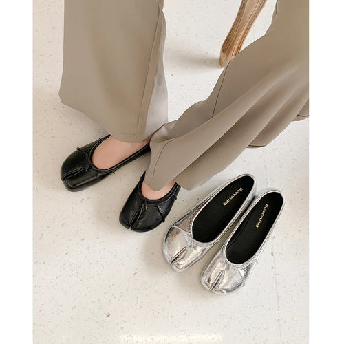 Plus Size 34-42 Women Tabi Split Toe Mules, Slip on Backless Ladies Split Toe Flat