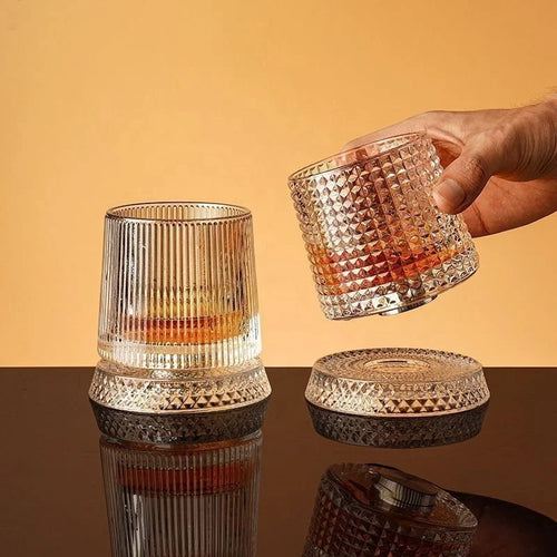 260ml Creative Rotating Tumblers Crystal Luxury Diamond Cut Spinning Cup Whiskey Glass