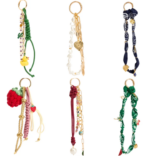 Retro Simple Accessory Rope Fabric Bag Charms Pearl Beaded Chain Duck Heart Strawberry