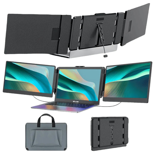 Laptop Screen Extender 14 Inch Triple Portable Monitor for Laptop FHD 1080P IPS Dual LCD