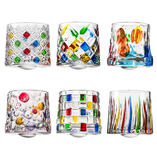 270ml Creative Spinning Tumbler Luxury Hand Painted Whisky Glasses Colored Rotating