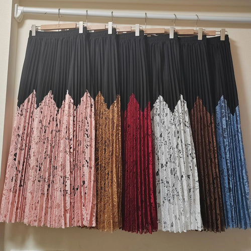 Lace Patchwork Pleated Skirt French Style Patchwork Draped Long Skirt