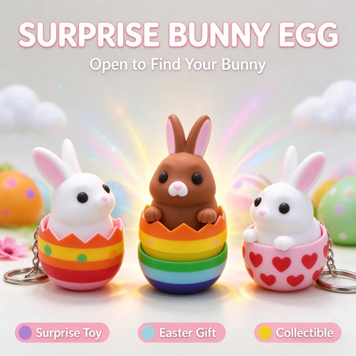 3D Printed PLA Rabbit Egg Keychain Cartoon Plastic Bag Charm Colorful Gift Key Ring