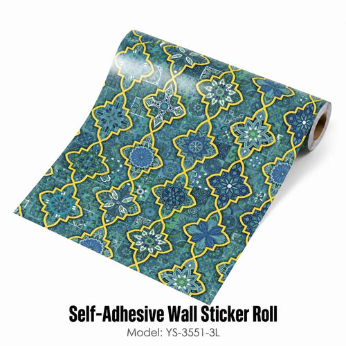 Glossy Blue Moroccan Tile Self Adhesive Wallpaper Roll Waterproof PVC Peel and Stick Wall