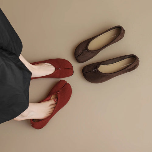 Plus Size 35-43 Women Tabi Split Toe Suede Ballet Flats Soft Sole Casual Daily Walking
