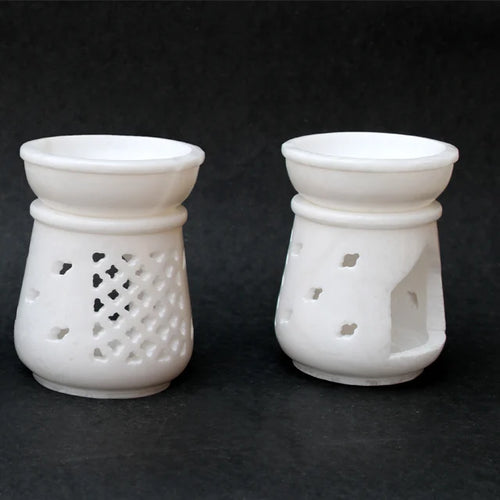 Indian Handcrafted Non-electric Oil Burner Lamp Stone Alabaster Aroma Diffuser Candle