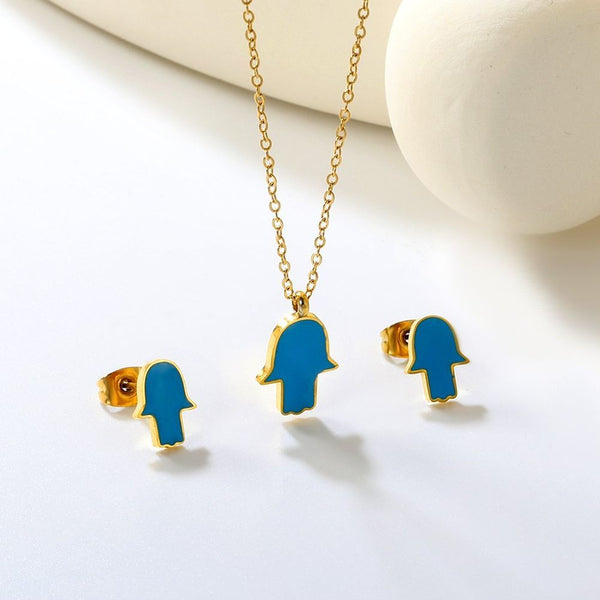 Hamsa Hand Enamel Set — Stainless Steel
