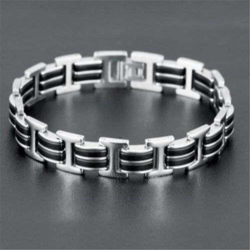 Silicone & Steel Link Bracelet — Men's