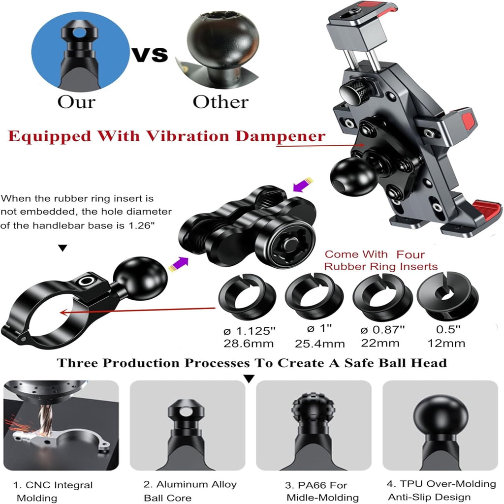 6061-T6 Anti-Theft Motorcycle Phone Mount with Vibration Dampener - image 6