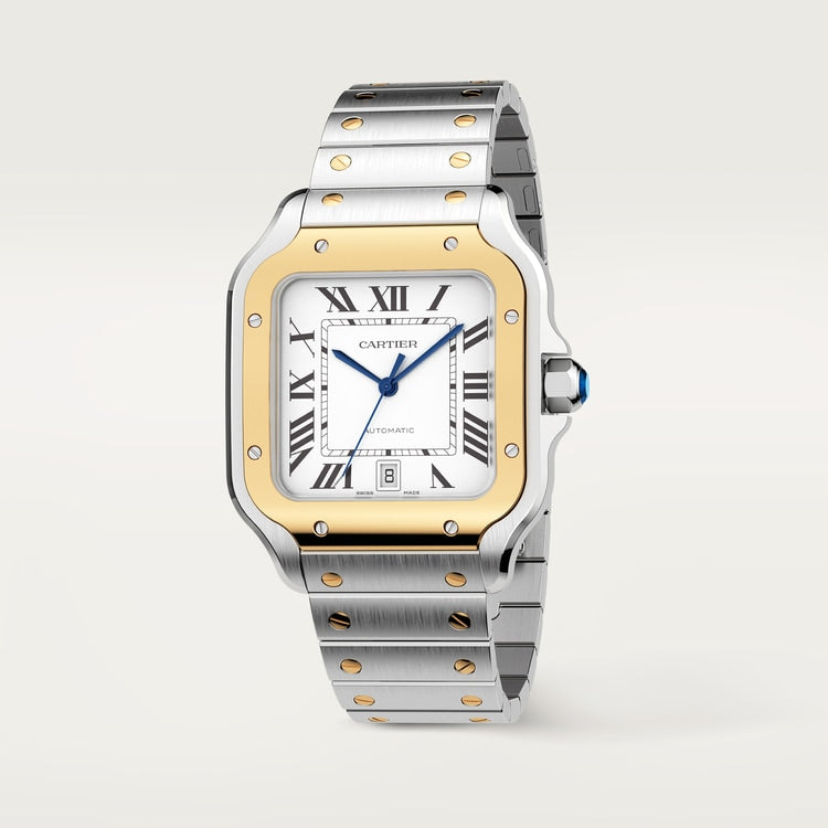 Unworn Santos de, Stainless Steel and 18k Yellow Gold, 39.8mm, Ref# W2SA0009, box and papers