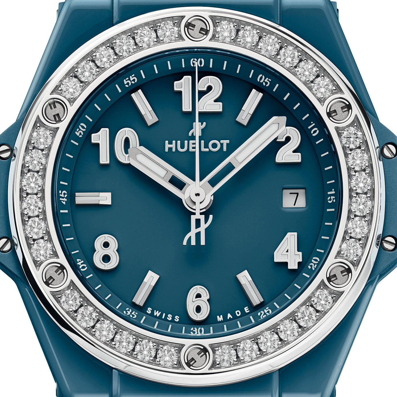 Unworn Big Bang One Click Petrol Blue Ceramic Diamonds 33, 485.ES.5171.RX.1204, box and papers
