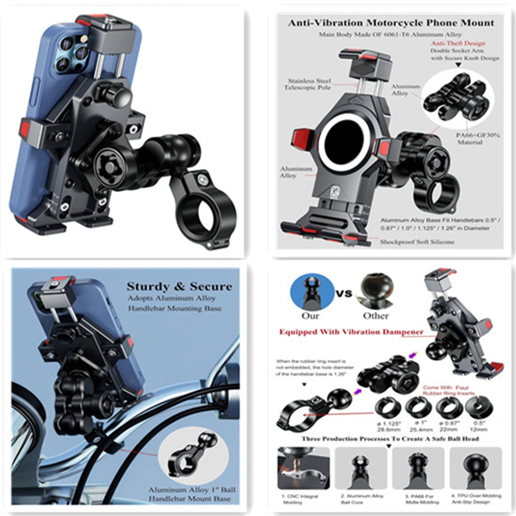 6061-T6 Anti-Theft Motorcycle Phone Mount with Vibration Dampener - image 2