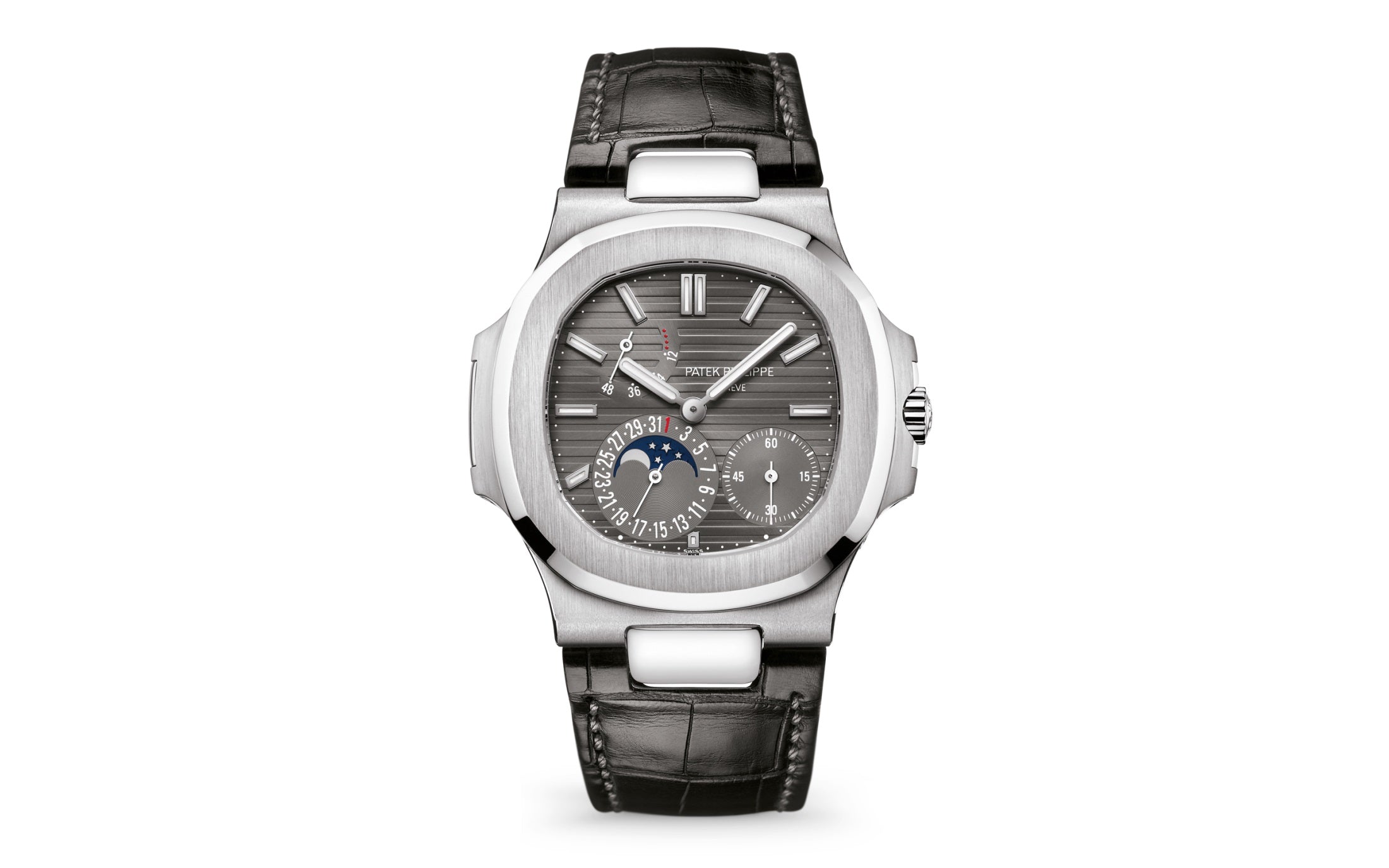 Nautilus Date, Moon Phases Watch, 18k White Gold, 40mm, Ref# 5712G-001