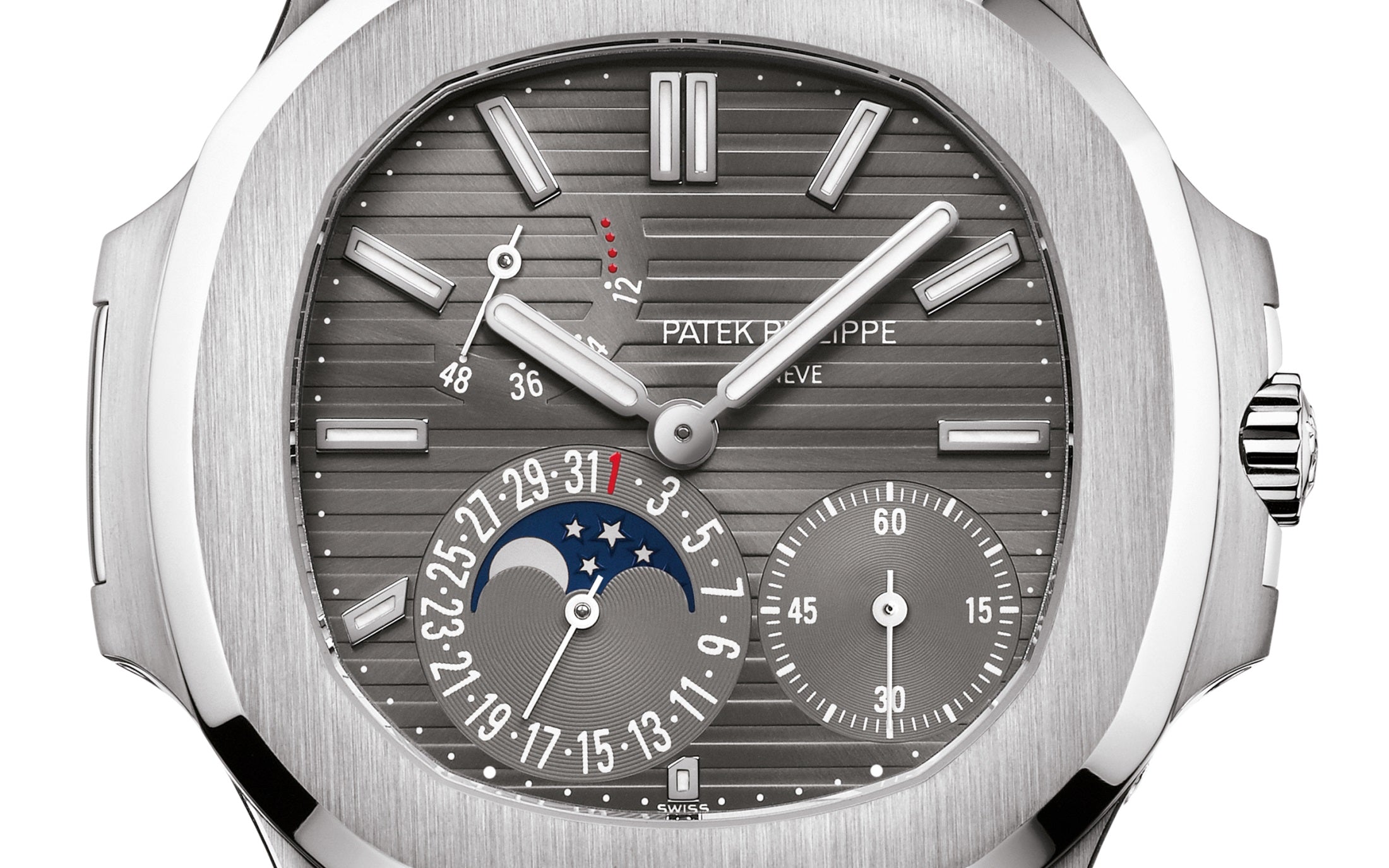 Nautilus Date, Moon Phases Watch, 18k White Gold, 40mm, Ref# 5712G-001