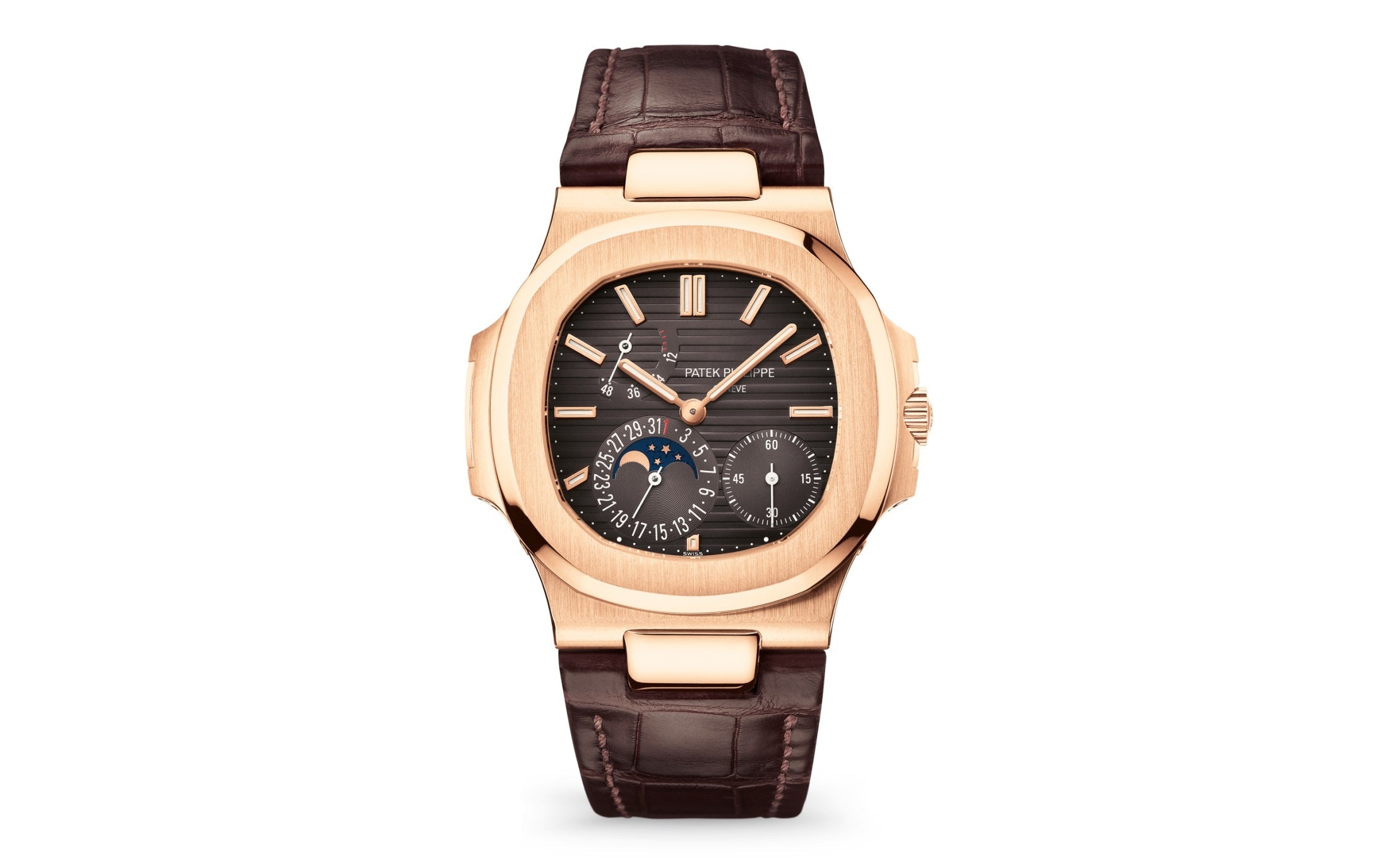 Nautilus Date, Moon Phases Watch, 18k Rose Gold, 40mm, Ref# 5712R-001