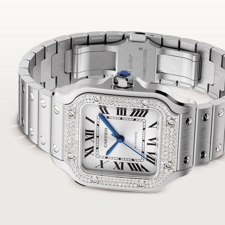 Unworn Santos de, Stainless Steel, 35.1mm, Ref# W4SA0005, box and papers