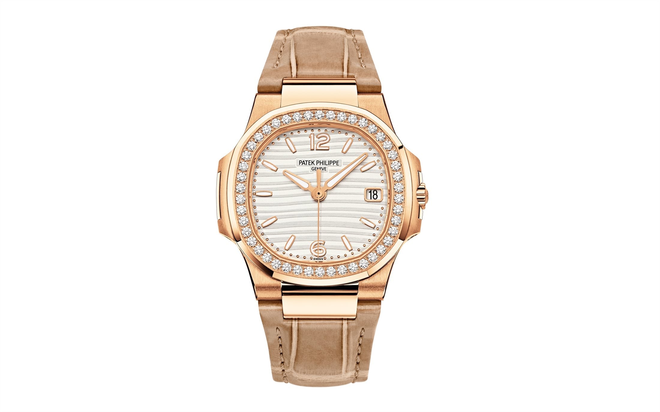 Nautilus Quartz Diamond Ladies Watch, 18k Rose Gold, 32mm, Ref# 7010R-011