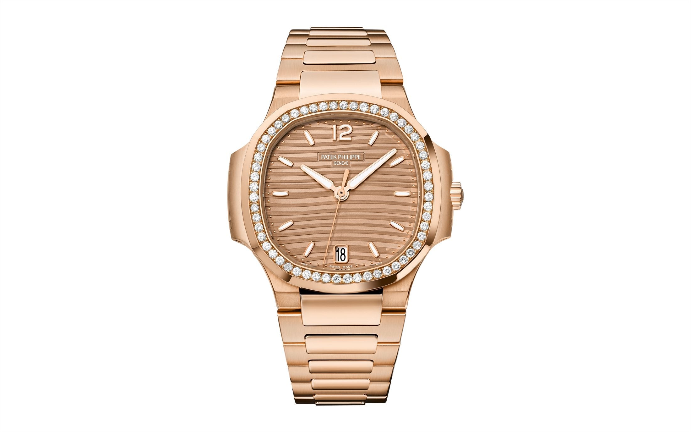 Nautilus Ladies Automatic Watch, 18k Rose Gold and Diamonds, 35, 2mm, Ref# 7118/1200R-010