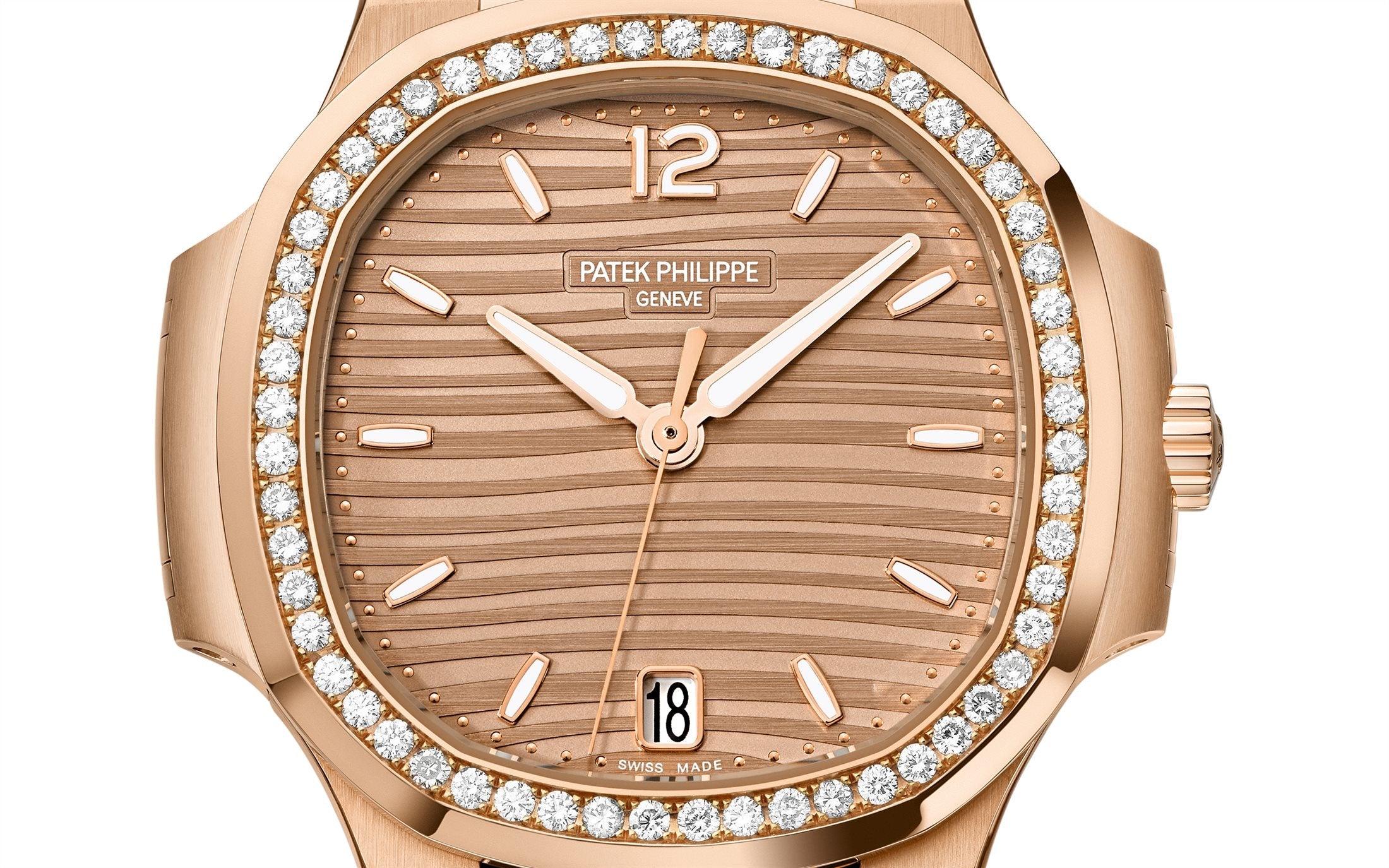 Nautilus Ladies Automatic Watch, 18k Rose Gold and Diamonds, 35, 2mm, Ref# 7118/1200R-010