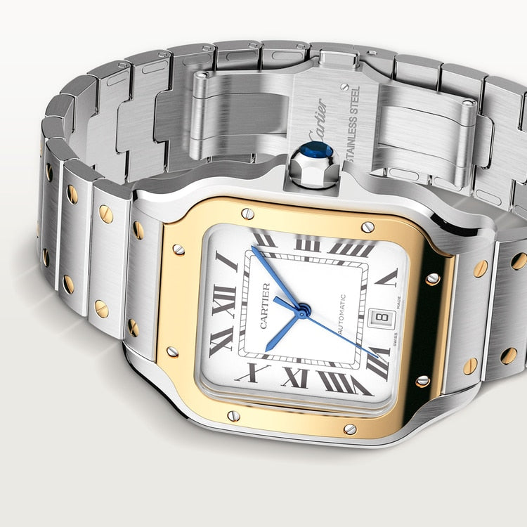 Unworn Santos de, Stainless Steel and 18k Yellow Gold, 39.8mm, Ref# W2SA0009, box and papers