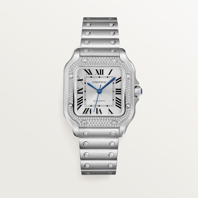 Unworn Santos de, Stainless Steel, 35.1mm, Ref# W4SA0005, box and papers