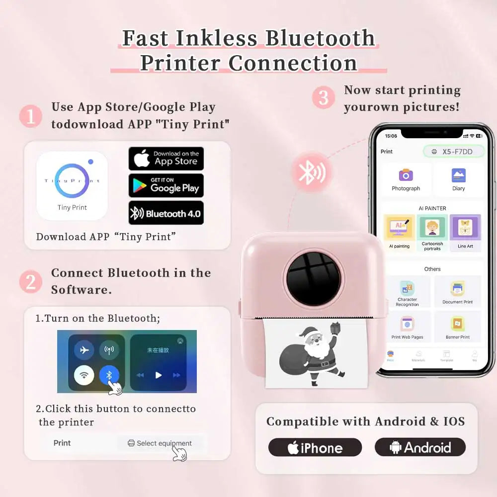 Mini Portable Pocket Thermal Label Printer Wireless Interface Fast IOS Android Home