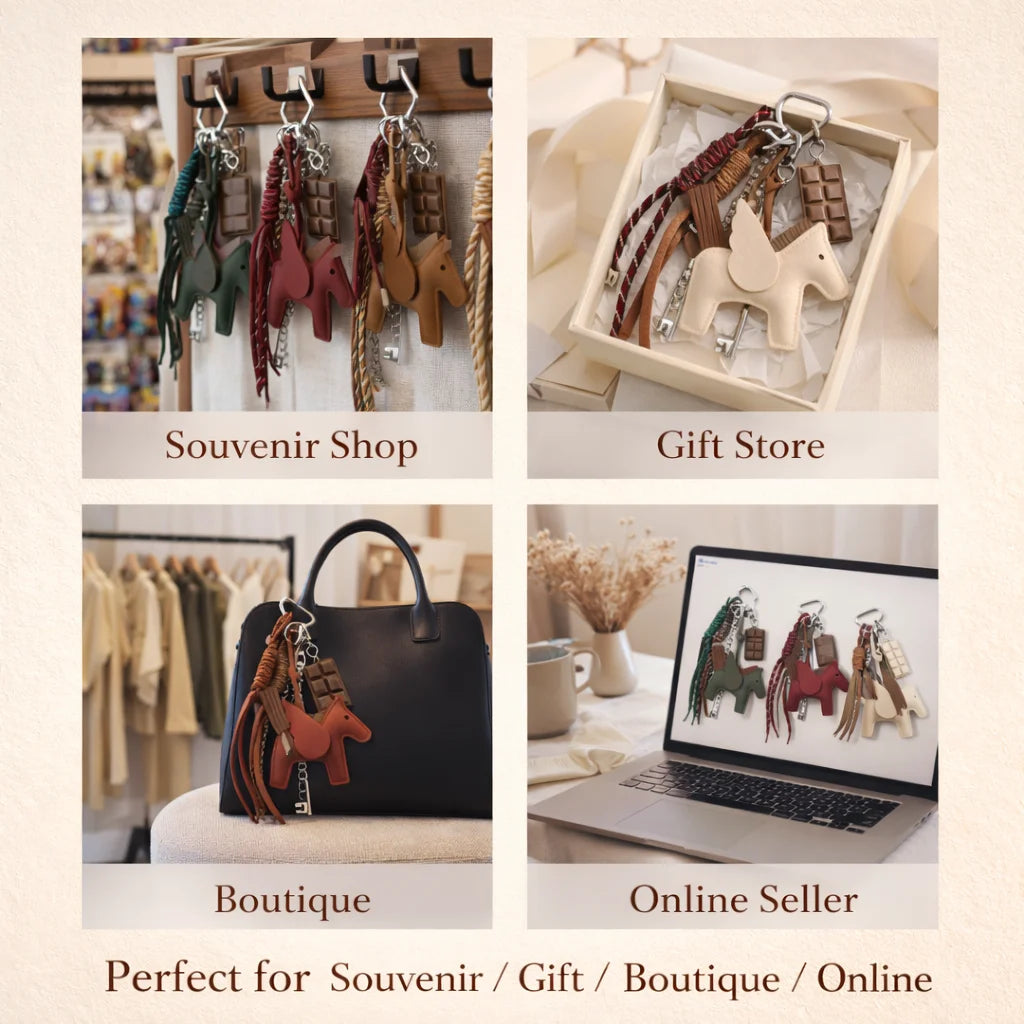 Genuine Leather Horse Keychain Tassel Bag Charm Equestrian Gift In-Stock