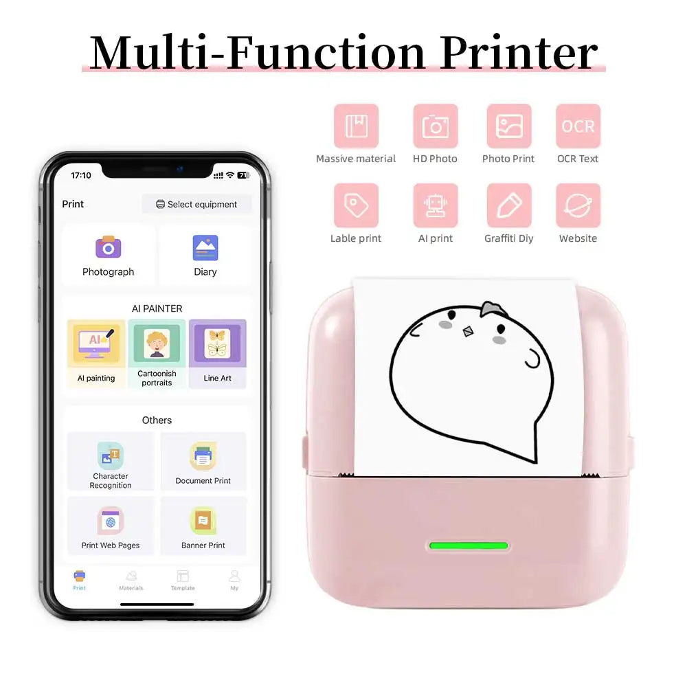 Mini Portable Pocket Thermal Label Printer Wireless Interface Fast IOS Android Home