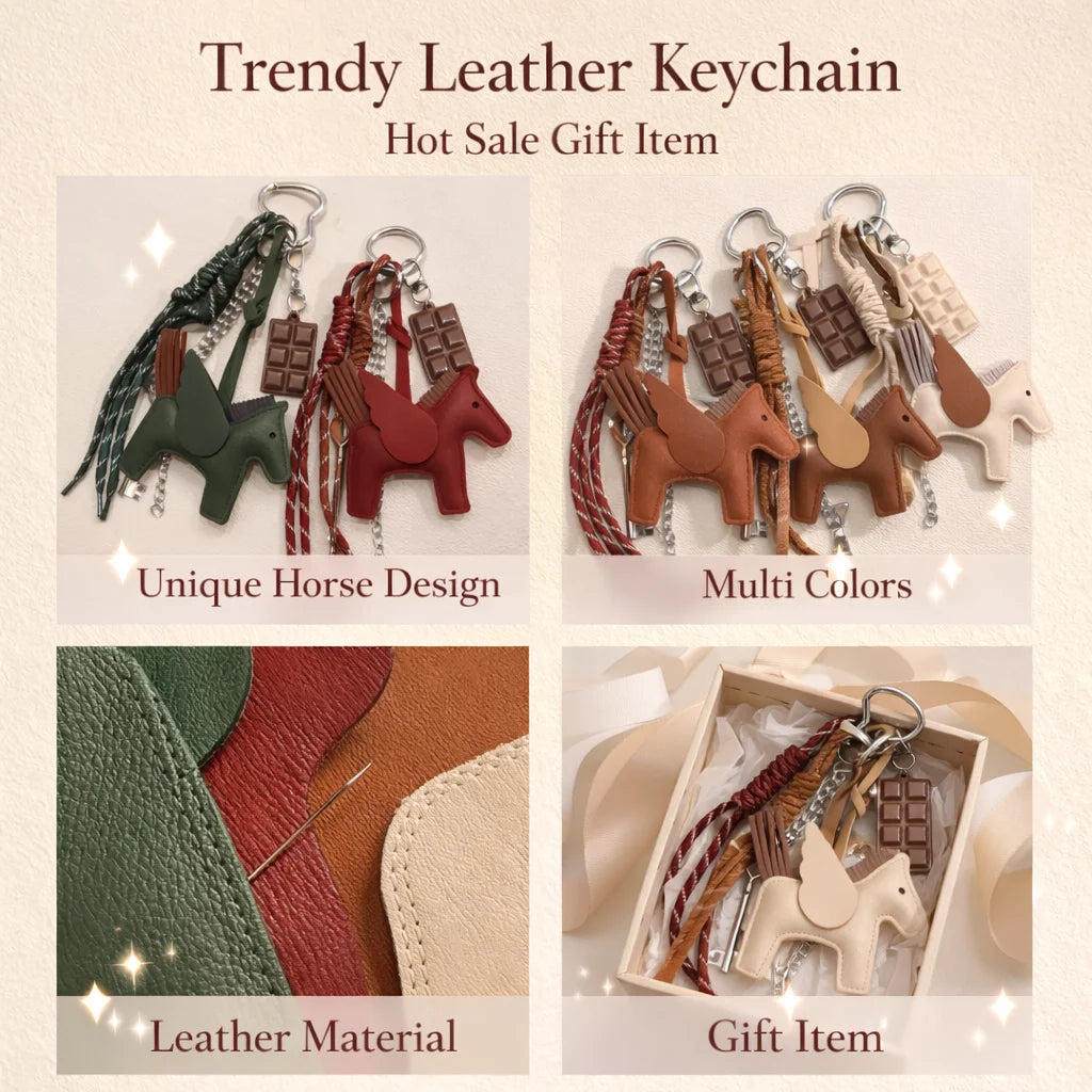 Genuine Leather Horse Keychain Tassel Bag Charm Equestrian Gift In-Stock