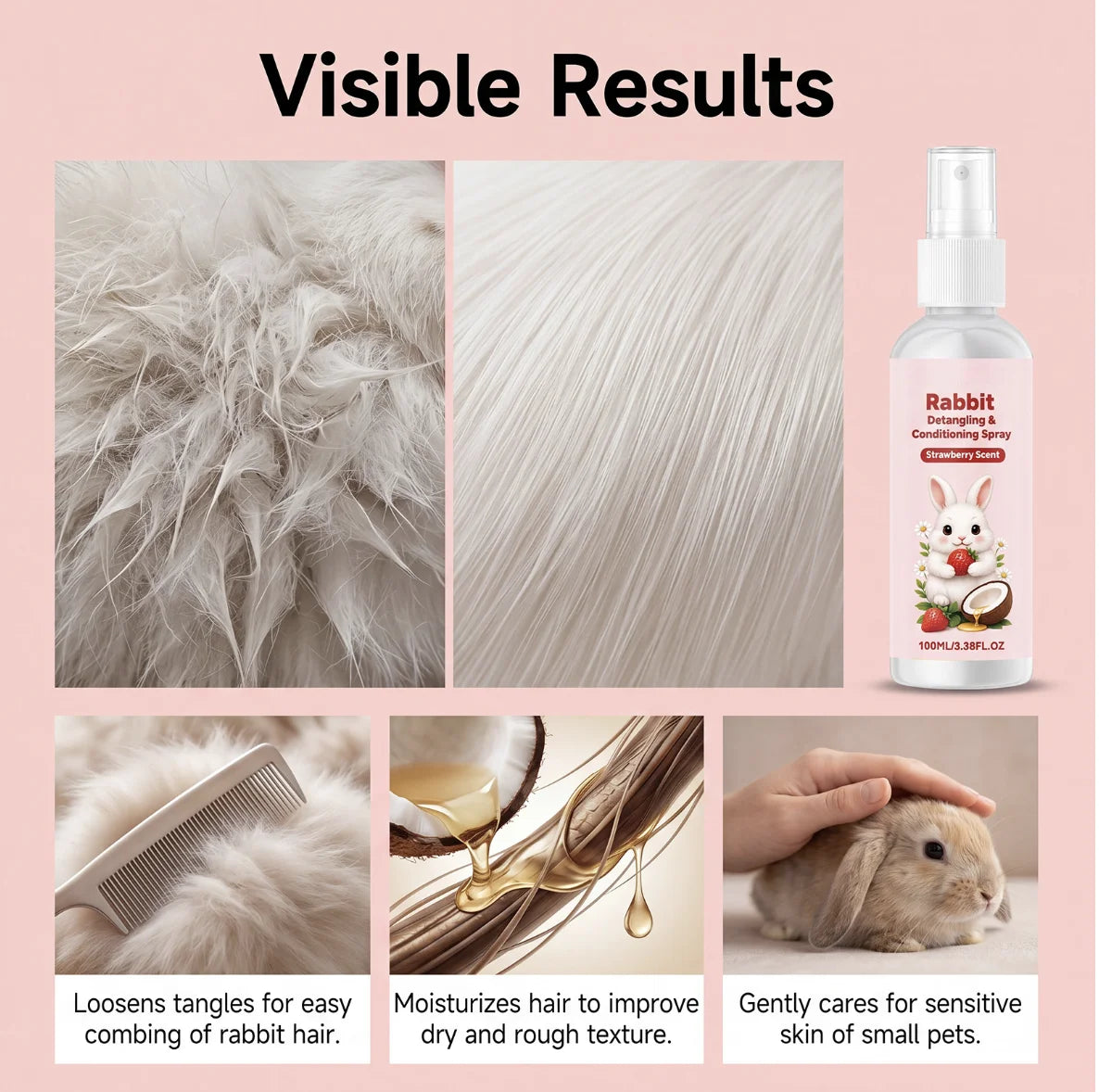 Premium Rabbit Fur Detangling Spray Botanical Moisturizing PET Cleaning and Grooming