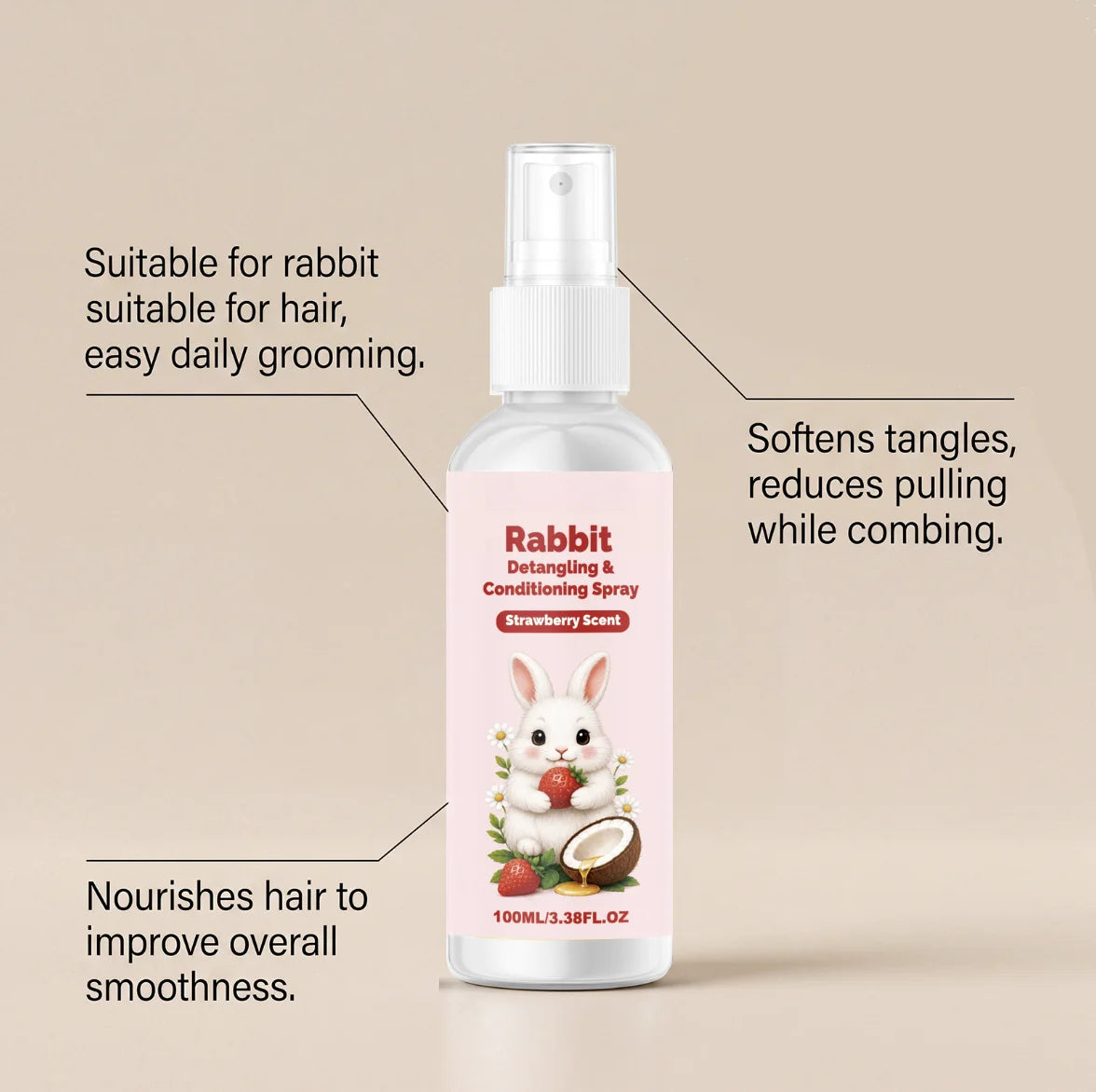 Premium Rabbit Fur Detangling Spray Botanical Moisturizing PET Cleaning and Grooming