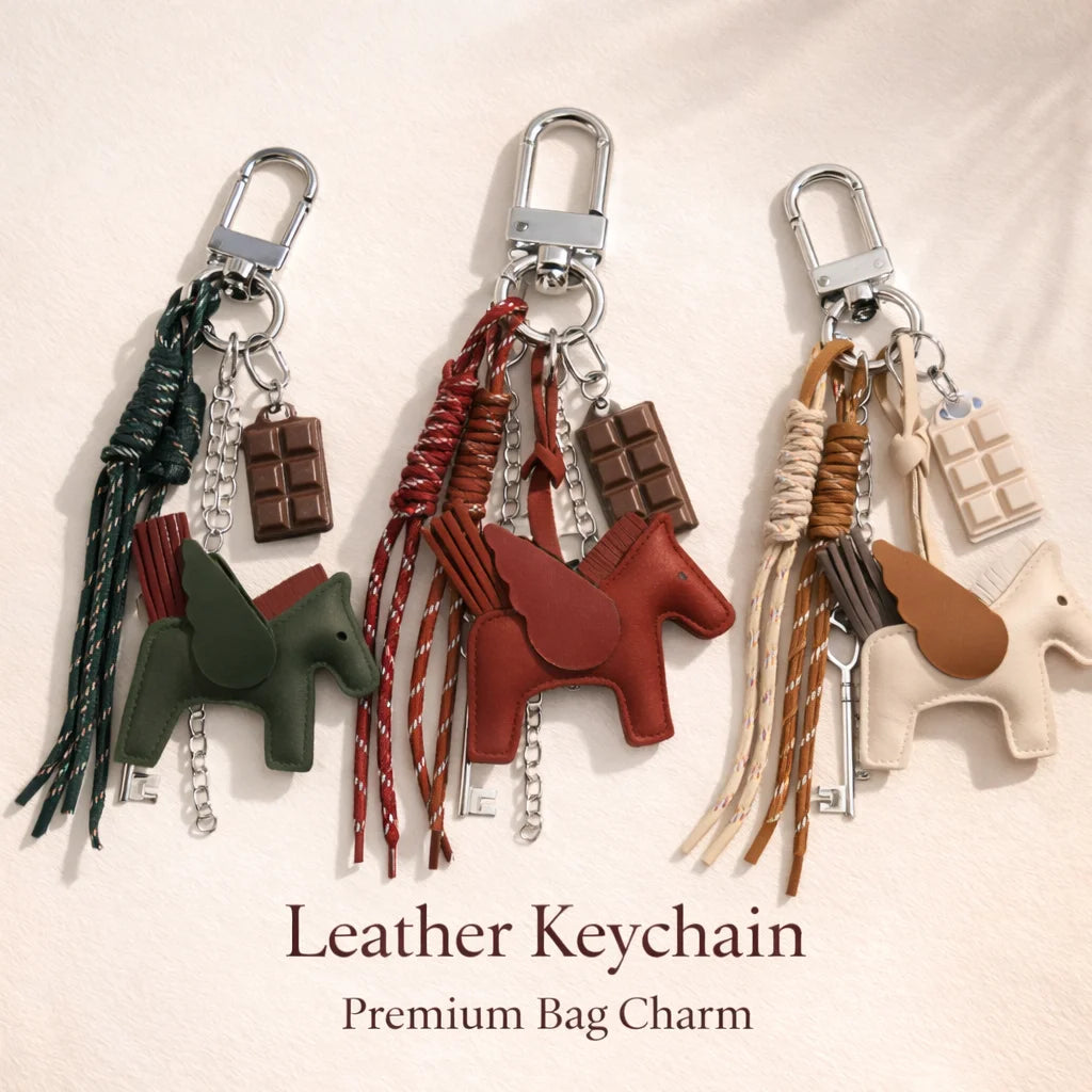 Genuine Leather Horse Keychain Tassel Bag Charm Equestrian Gift In-Stock