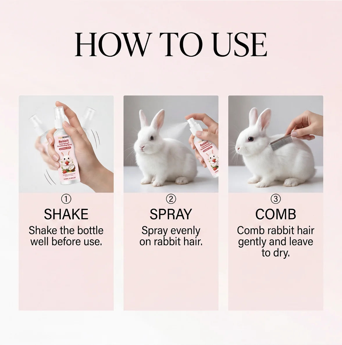 Premium Rabbit Fur Detangling Spray Botanical Moisturizing PET Cleaning and Grooming